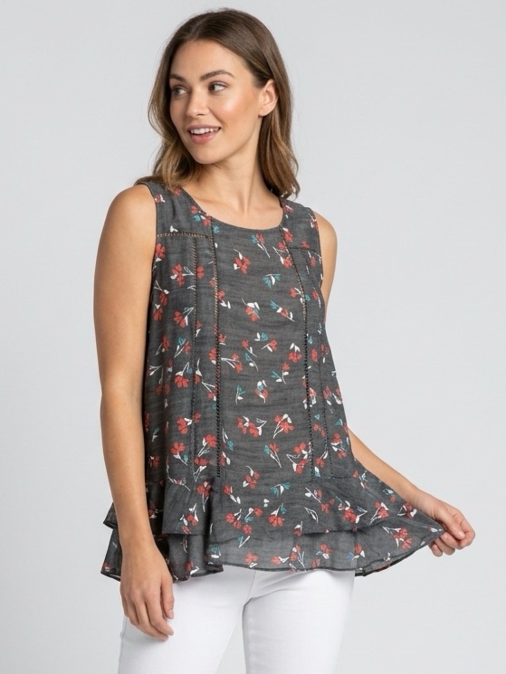 Lac & Rachel Woman Floral Blouse in Gray & Red Size 1X Like New